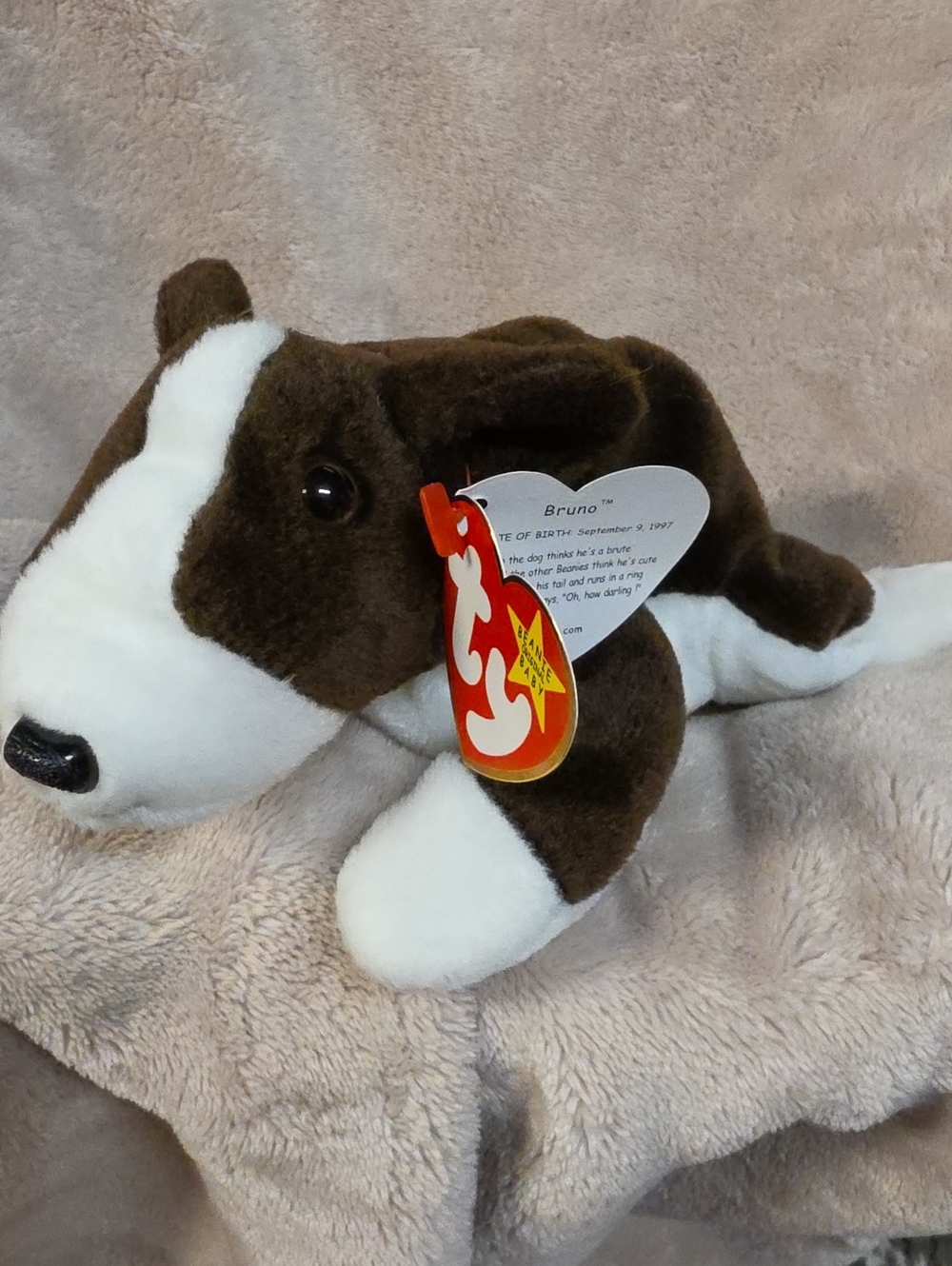 Ty Bruno Brown and White Plush Puppy
